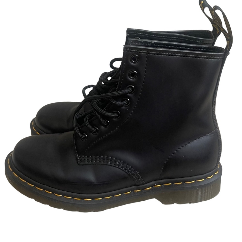 Dr. Martens 1460 Black Smooth Leather 8-Eye Lace Up Combat Boots Womens 8